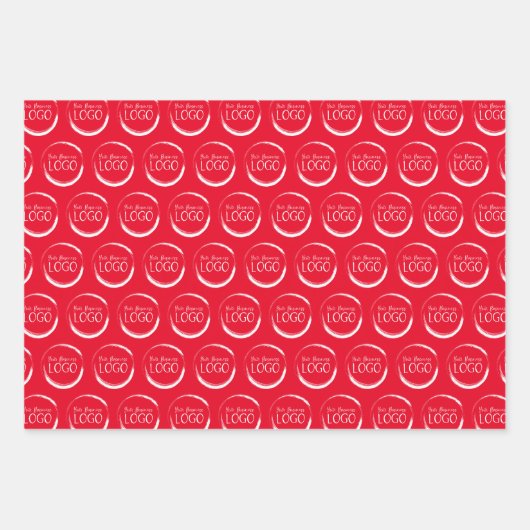 ホリデーレッドとホワイトのスモールビジネスロゴ ラッピングペーパーシート (正面3)