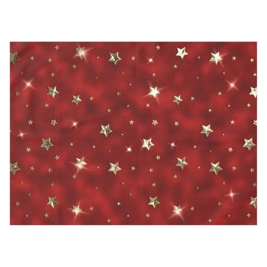 ホリデーレッドと金ゴールドフェイクメタルクリスマススターズ テーブルクロス (正面(横))