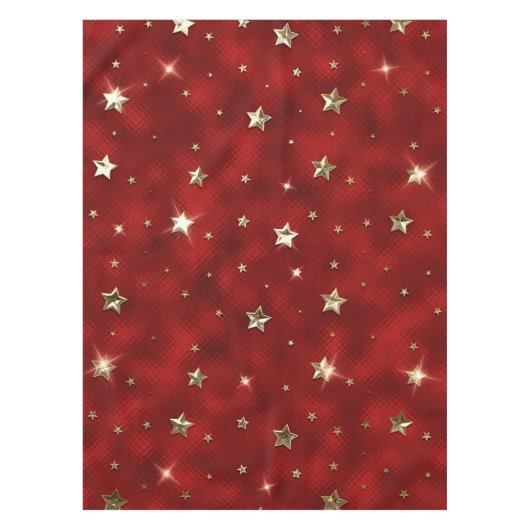 ホリデーレッドと金ゴールドフェイクメタルクリスマススターズ テーブルクロス (正面)