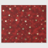 ホリデーレッドと金ゴールドフェイクメタルクリスマススターズ ラッピングペーパー (フラット)