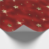 ホリデーレッドと金ゴールドフェイクメタルクリスマススターズ ラッピングペーパー (角)