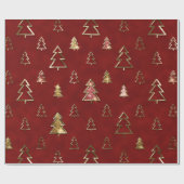 ホリデーレッドと金ゴールドフェイクメタルクリスマスツリー ラッピングペーパー (フラット)