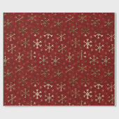 ホリデーレッドと金ゴールドメタルクリスマススノーフレーク ラッピングペーパー (フラット)