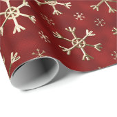 ホリデーレッドと金ゴールドメタルクリスマススノーフレーク ラッピングペーパー (ロールコーナー)