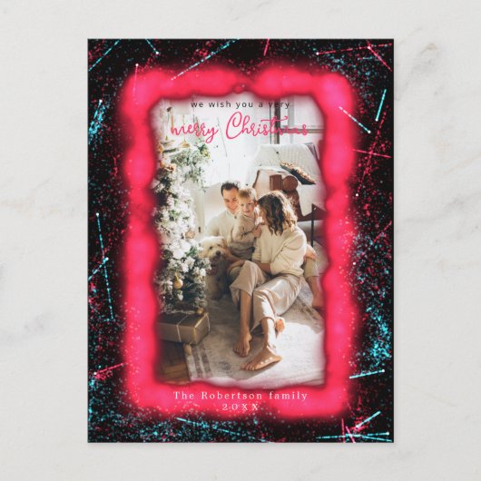 ホリデーレッドグリッター額写真撮影メリークリスマス ポストカード (正面)
