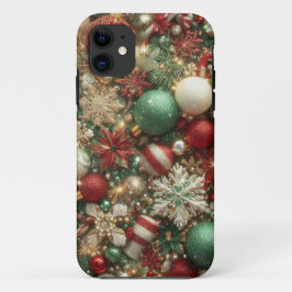 ホリデーレッドグリーン金ゴールドシルバーオーナメント iPhone 11 ケース