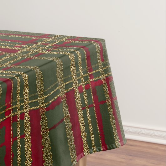 ホリデーレッドグリーン&金ゴールドグリッタークリスマスタータンチェック テーブルクロス (インサイチュ)