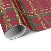 ホリデーレッドグリーン&金ゴールドグリッタークリスマスタータンチェック ラッピングペーパー (ロールコーナー)