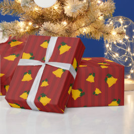 ホリデーレッドゴールドストライプベルクリスマス ラッピングペーパー