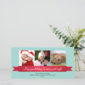 ホリデーレッドサテンリボンブルー格子挨拶 シーズンカード (スタンド正面)