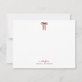 ホリデーレッドストライプ＆リボンノートカード 招待状 (正面)