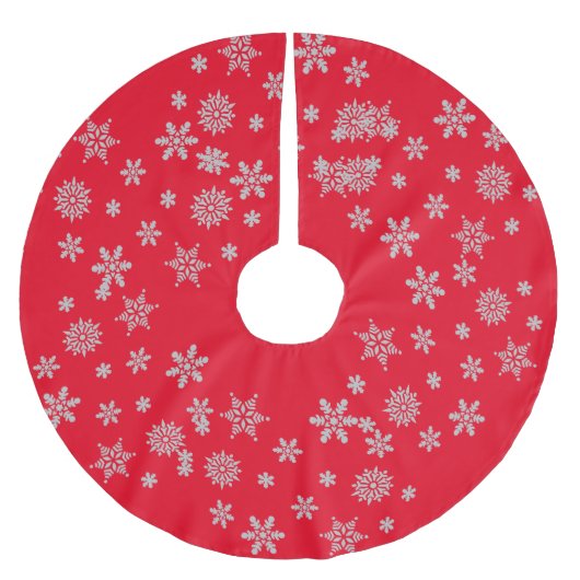 ホリデーレッドスノーフレーククリスタルクリスマスデコール ブラッシュドポリエステルツリースカート (正面)
