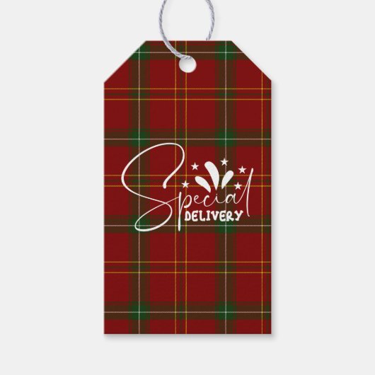 ホリデーレッドタータンチェッククリスマスプレド ギフトタグ (正面)