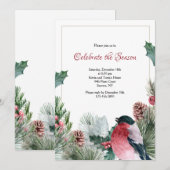 ホリデーレッドチェストバード招待状 招待状 (正面/裏面)