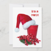 ホリデーレッドパーティーカップとキャップ 招待状 (正面)