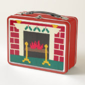 ホリデーレッドブリックフィアレスホットクロシェプリントオン メタルランチボックス (正面)