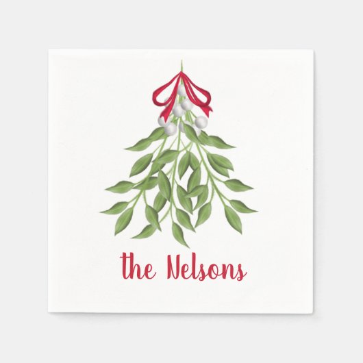 ホリデーレッドベリーボタニカルグリーナリークリスマス スタンダードカクテルナプキン (正面)