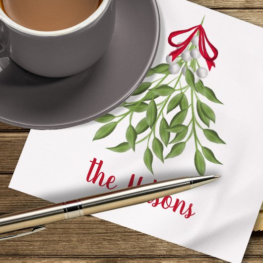 ホリデーレッドベリーボタニカルグリーナリークリスマス スタンダードカクテルナプキン