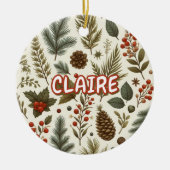 ホリデーレッド素朴グリーンピネコーンパインベリー セラミックオーナメント (正面)