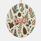 ホリデーレッド素朴グリーンピネコーンパインベリー セラミックオーナメント (左)