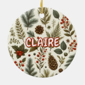 ホリデーレッド素朴グリーンピネコーンパインベリー セラミックオーナメント (裏面)