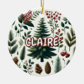 ホリデーレッド素朴グリーンピネコーンパインベリー セラミックオーナメント (正面)