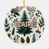 ホリデーレッド素朴グリーンピネコーンパインベリー セラミックオーナメント (裏面)