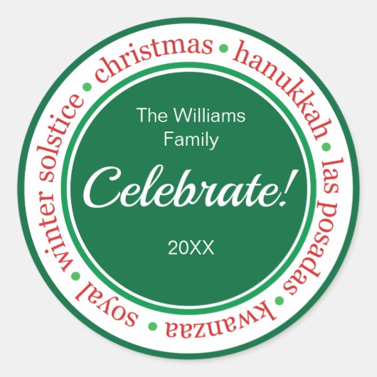 ホリデーレッド/グリーンステッカーラベル ラウンドシール (正面)