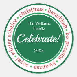 ホリデーレッド/グリーンステッカーラベル ラウンドシール