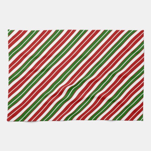 ホリデーレッド、ホワイトおよびグリーンクリスマスストライプの各イベント キッチンタオル (横)
