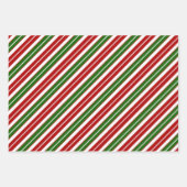 ホリデーレッド、ホワイトおよびグリーンクリスマスストライプの各イベント ラッピングペーパーシート (正面3)