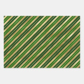 ホリデーレッド、金ゴールドとグリーンクリスマスストライプの ラッピングペーパーシート (正面3)