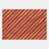 ホリデーレッド、金ゴールドとグリーンクリスマスストライプの ラッピングペーパーシート (正面2)