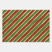 ホリデーレッド、金ゴールドとグリーンクリスマスストライプの ラッピングペーパーシート (正面)