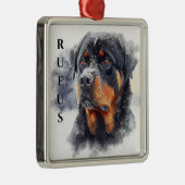 ホリデーロッワイラードッグ顔オンスノーデー メタルオーナメント (右)