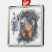 ホリデーロッワイラードッグ顔オンスノーデー メタルオーナメント (左)