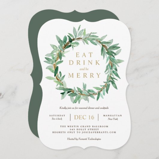 ホリデーローレルオリーブリーフリース招待状 招待状 (正面/裏面)
