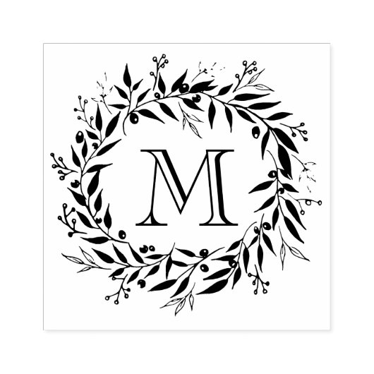 ホリデーローレルズ&ベリーリースファミリーモノグラム ラバースタンプ (インプリント)