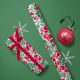 ホリデーワイルド花模様ラッピング紙 – ホワイト ラッピングペーパーシート