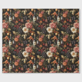 ホリデーワインフローラルパターンクリスマス ラッピングペーパー (フラット)