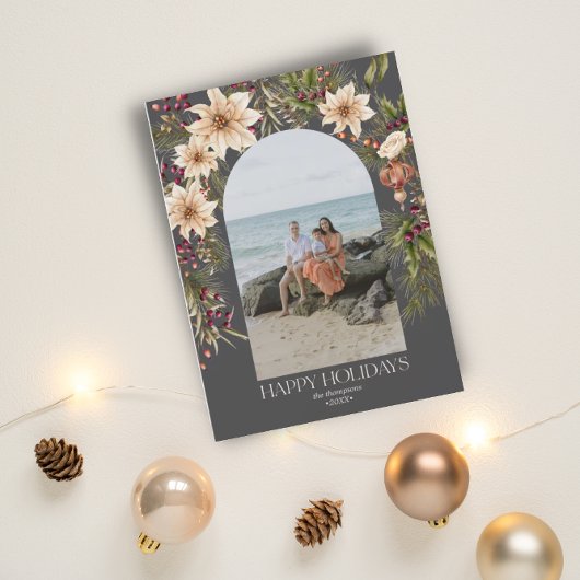 ホリデーワンフォトアルチウォーターカラーボタニカルフローラ シーズンカード