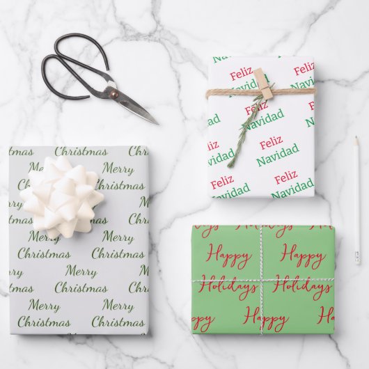 ホリデーワーズラッピング紙フラットシートセットof 3 ラッピングペーパーシート (正面)