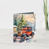 ホリデーヴィンテージカーウォーターカラー&レシピクリスマス カード (正面)