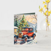 ホリデーヴィンテージカーウォーターカラー&レシピクリスマス カード (黄色い花)