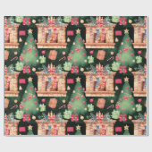ホリデーヴィンテージクリスマスツリーズクリスマスクリスマス ラッピングペーパー (フラット)