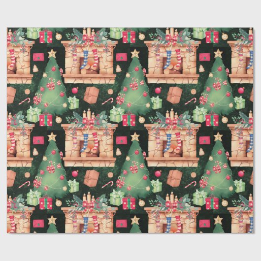 ホリデーヴィンテージクリスマスツリーズクリスマスクリスマス ラッピングペーパー (フラット)