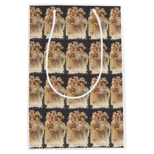 ホリデーヴィンテージビクトリアンクリスマス抱き枕 ミディアムペーパーバッグ (正面)