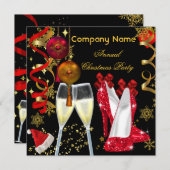 ホリデー企業のクリスマスパーティーシャンパンヒール 招待状 (正面/裏面)