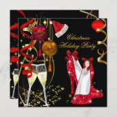 ホリデー企業のクリスマスパーティーシャンパン 招待状 (正面/裏面)