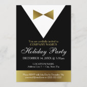 ホリデー企業のパーティー | ブラック&金ゴールドタキシード 招待状 (正面)